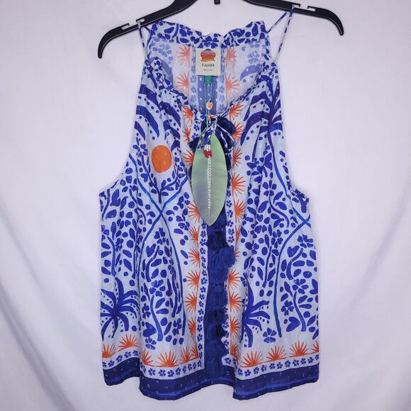 FARM Rio Tops - Farm Rio Blouse Large Floral Blue White Afternoon Breeze NWT